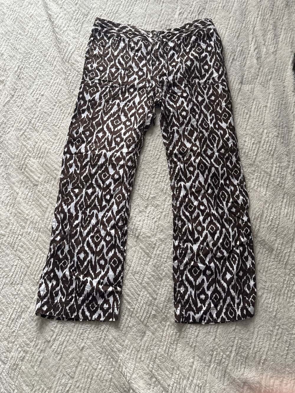 INC 10P 100% Linen Brown & White Straight Leg Pants